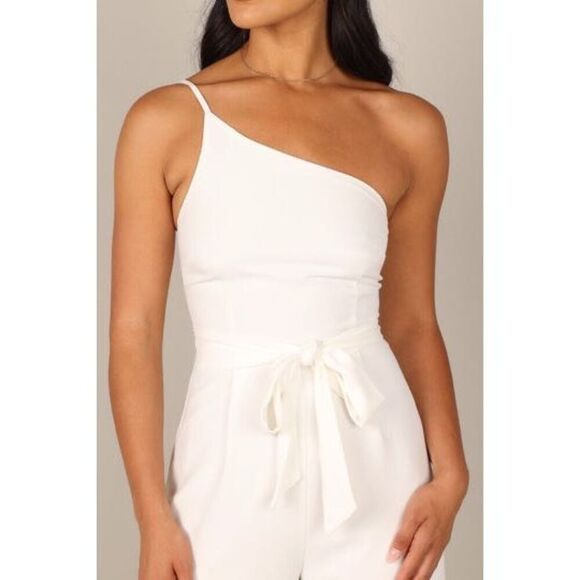 Petal & Pup Women's White Leyton Asymmetric Belted Wide Leg Jumpsuit Sz 12 NWOT - Picture 2 of 12